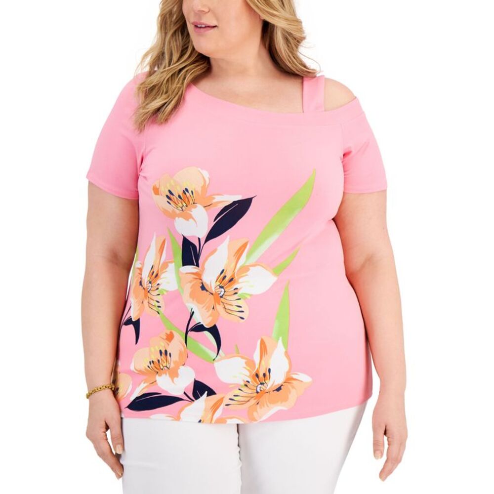 JM Collection Plus Size Floral Cold-Shoulder Top